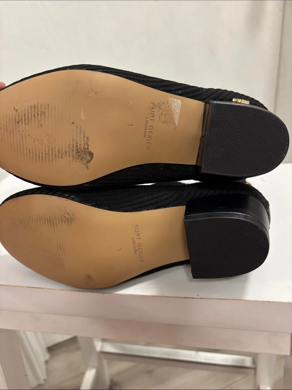 Kurt Geiger Black Knit Ankle Boot with Gold Logo Heel